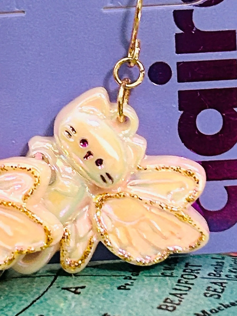 Claire's Pink Iridescent Cat Fairy Drop Earrings for girls Cat Jewelry earrings